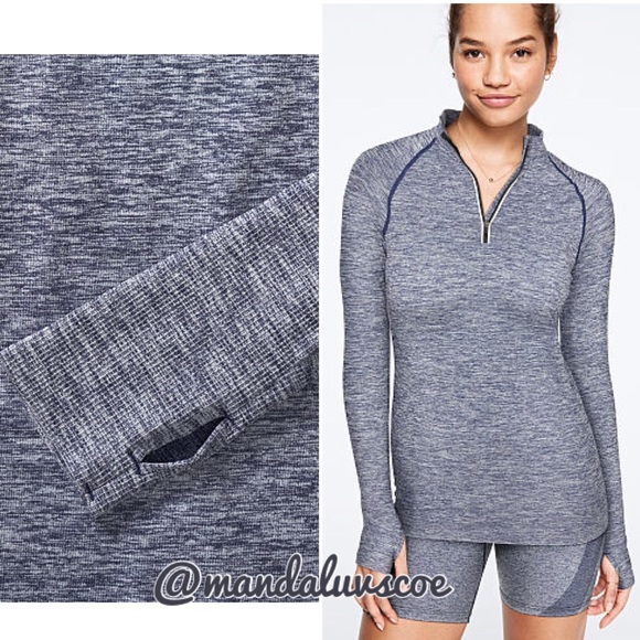 PINK Victoria's Secret Tops - 💗VS PINK BLUE SEAMLESS QUARTER ZIP PULLOVER